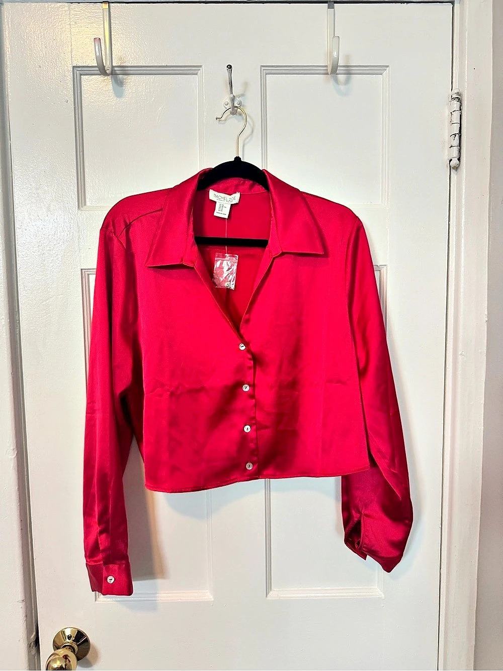 In for the Holidays! Rachel Zoe Red Cropped Button-Up Shirt Size XL
